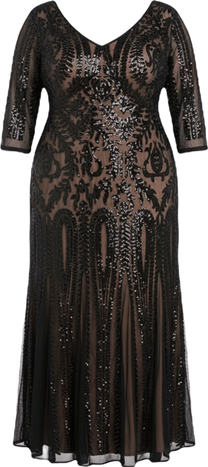 Plus Size Beaded Dress With Contrast Lining and Godet Skirt