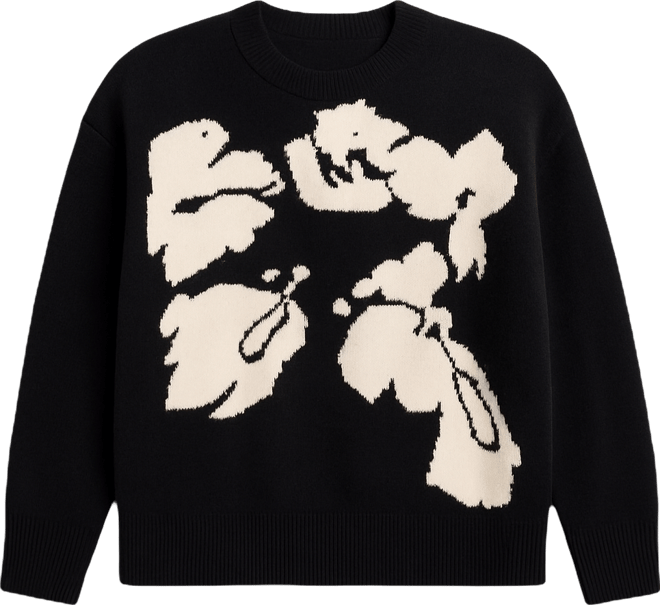 Plus Size Flower Motif Crewneck Sweater