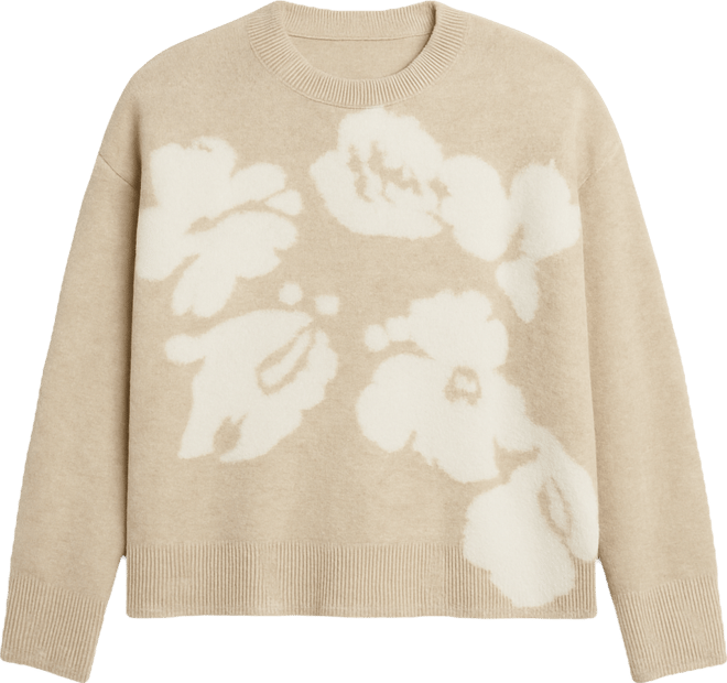 Plus Size Flower Motif Crewneck Sweater