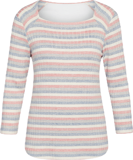Petite Marled Stripe Envelope Neck Rib Knit Top