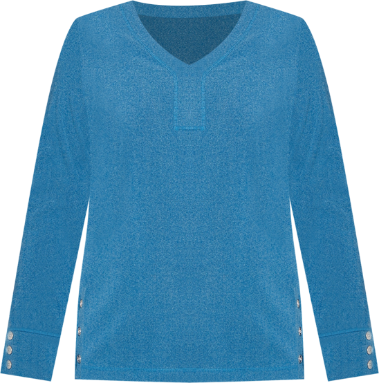 Petite Luxe Rib V-Neck Button Accent Knit Top