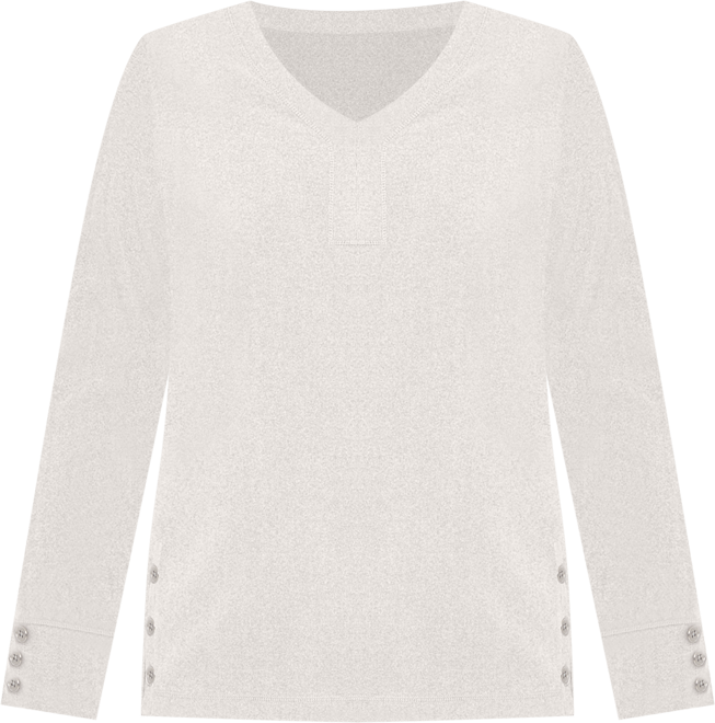Petite Luxe Rib V-Neck Button Accent Knit Top
