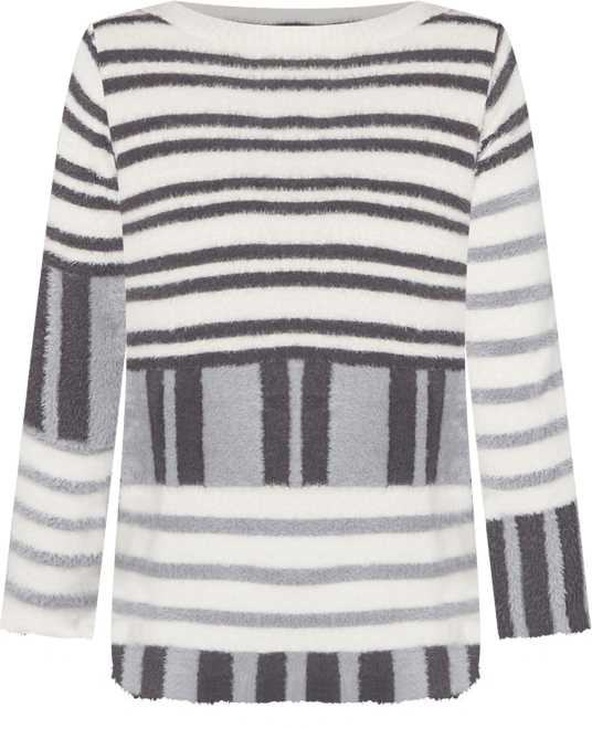 Petite Striped Feather Eyelash Pullover Sweater