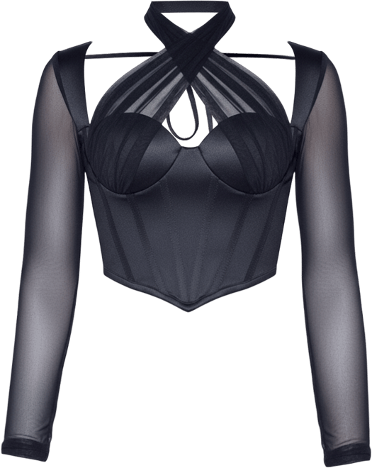 Women's Nataly Black Mesh Satin Corset Top