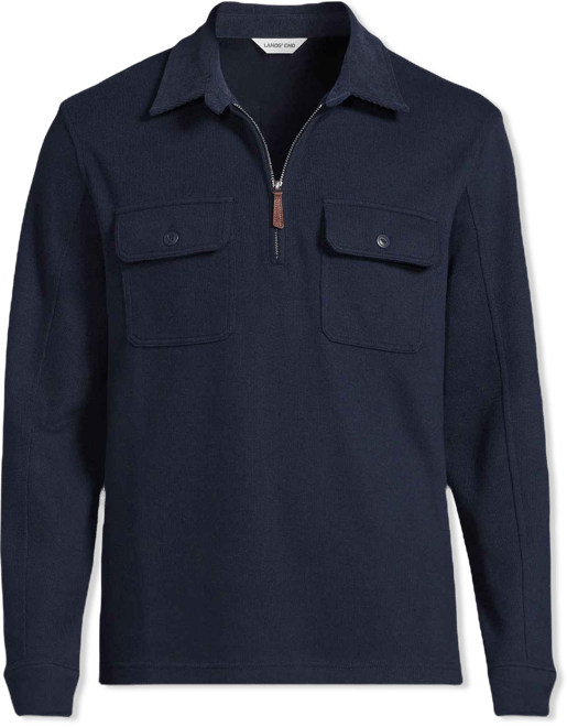 Men's Long Sleeve Corduroy Collar Bedford Rib Quarter Zip