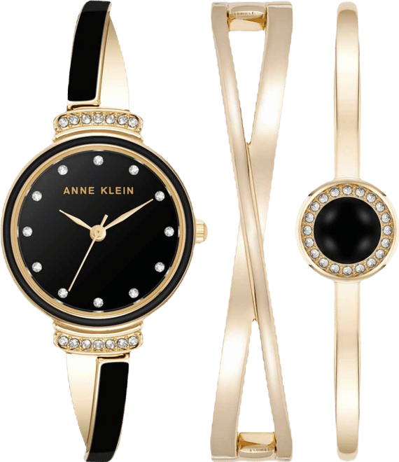 Women's Quartz Black and Gold-Tone Metal Alloy Bangle Watch Set, 26mm