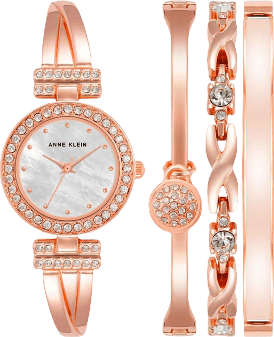 Women's Quartz Rose Gold-Tone Metal Alloy Bangle Watch Set, 24mm