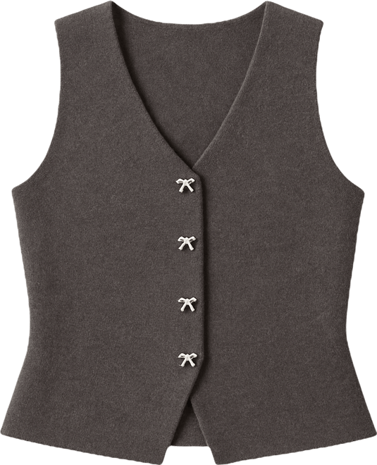 Women's Rhinestone Bow Button Knit Vest