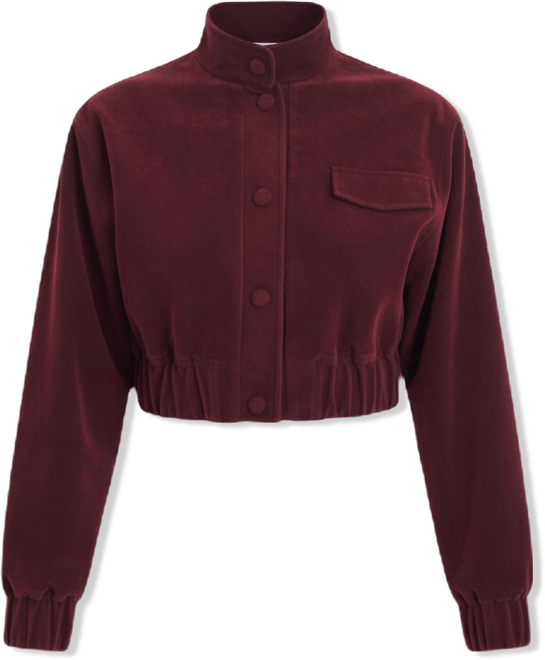 Women Farryn Mahogany Faux Suede Cropped Bomber Jacket