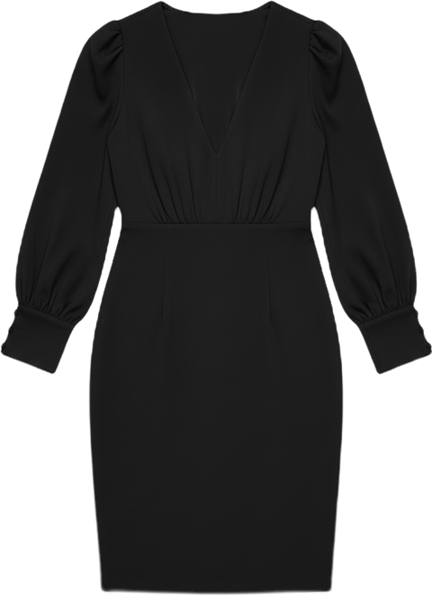 Calvin Klein Women's Long Sleeve V-Neck Puff Sleeve Solid Sheath Dress |  Belk