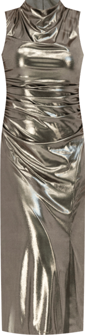 Women's Metallic Cowlneck Ruched Dress