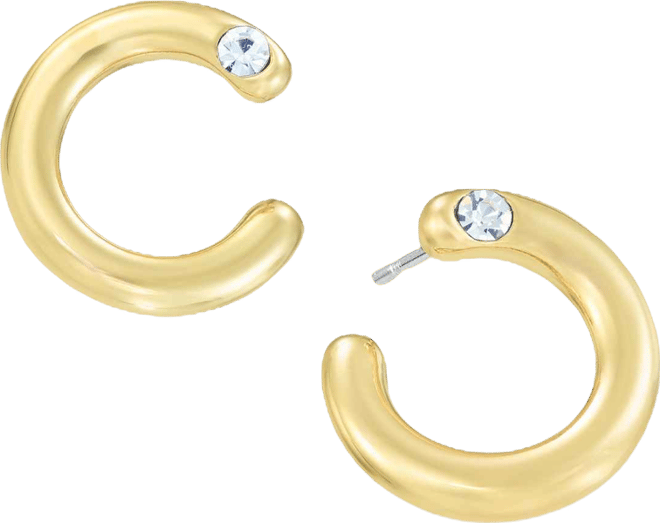 Small Pave Bypass Gold Tone Hoop Earrings, Macy's Exclusive