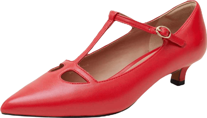 Celia Women's Pointed toe T-Strap Kitten Heel Pump