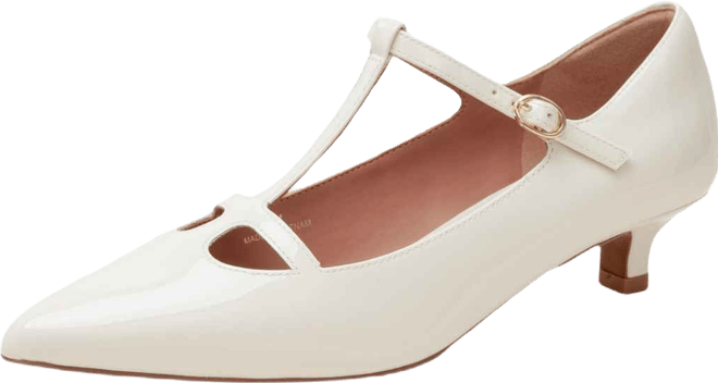 Celia Women's Pointed toe T-Strap Kitten Heel Pump