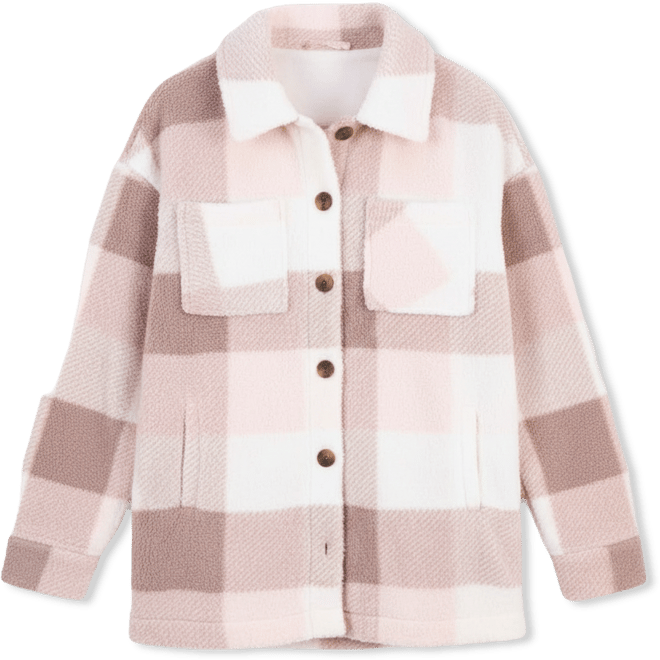 Juniors' Collared Long-Sleeve Plaid Shacket