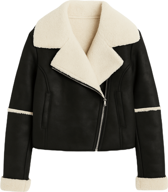 Women's Faux-Shearling Oversized Collar Moto Jacket, Macy's Exclusive
