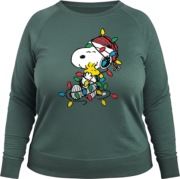Snoopy ans Woodstock Christmas Lights Women's French Terry Long Sleeve Shirt