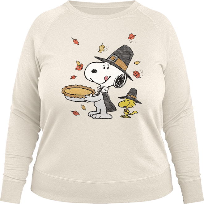 Thanksgiving Pie Snoopy and Woodstock Women's French Terry Long Sleeve Shirt