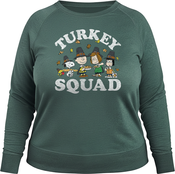 Peanuts Gang Thanks Giving Turkey Squad Women's French Terry Long Sleeve Shirt