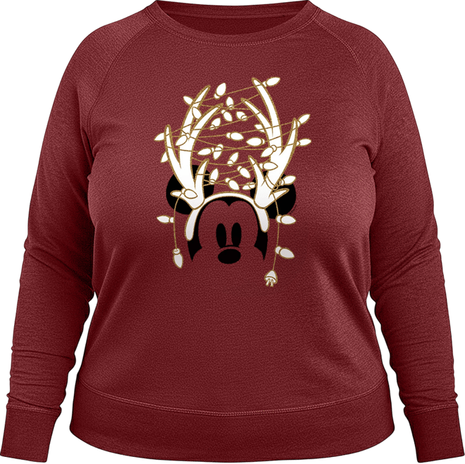 Disney Mickey Mouse Antlers ans Christmas Lights Women's French Terry Long Sleeve Shirt