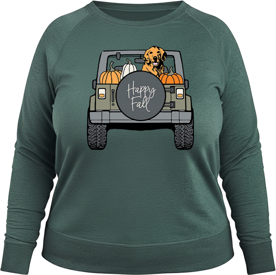 Fall Dog in Pumpkin Truck Women's French Terry Long Sleeve Shirt