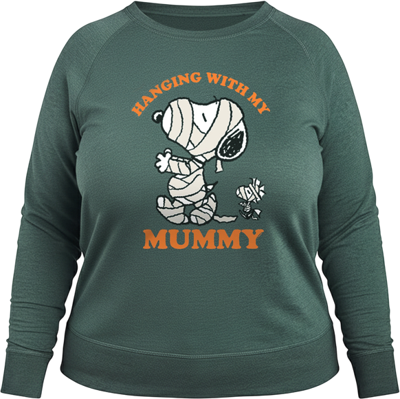 Halloween Woodstock and Snoopy Mummy Women's French Terry Long Sleeve Shirt