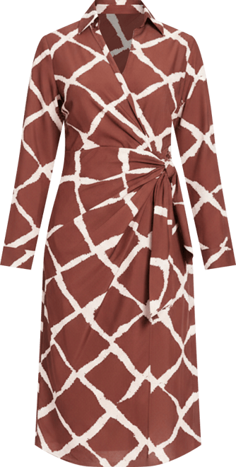 Women's Collar Printed Side Tie Midi Dress