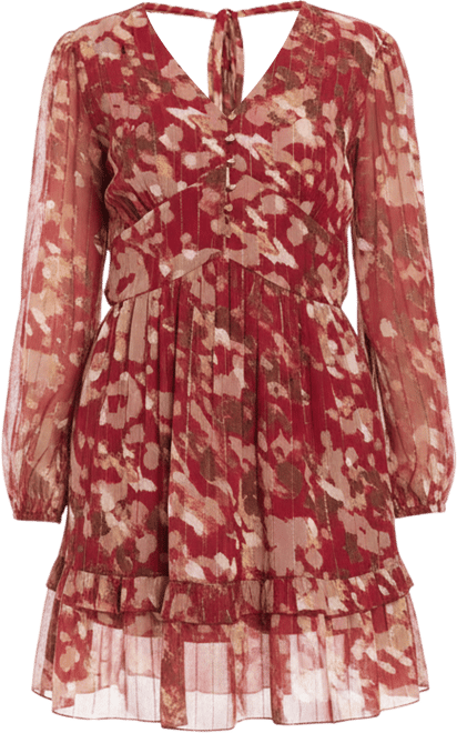 Women's V-Neck Printed Flounce Dress