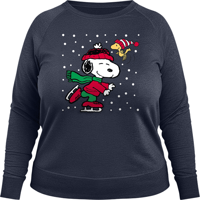Christmas Snoopy Woodstock Ice Skate Women's French Terry Long Sleeve Shirt