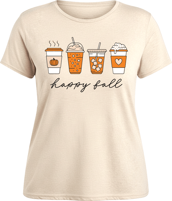 Happy  Plus SizePumpkin Spice Latte Women's Short Sleeve Graphic T-shirts