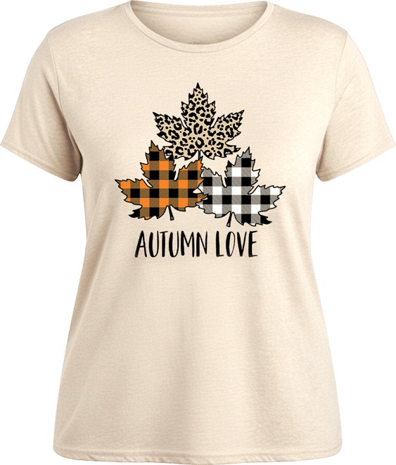 Plus Size Fall Leaves Crew Neck Graphic T-shirts