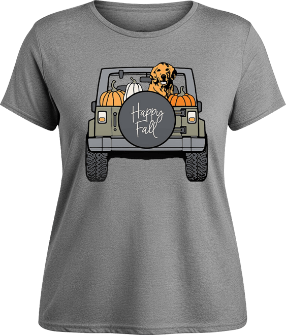 Plus SizeDog in Pumpkin Truck Women's Short Sleeve Graphic T-shirts