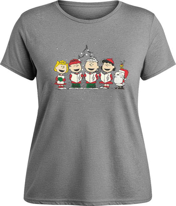 Peanuts Gang Christmas Caroling Women's Short Sleeve Graphic T-shirts