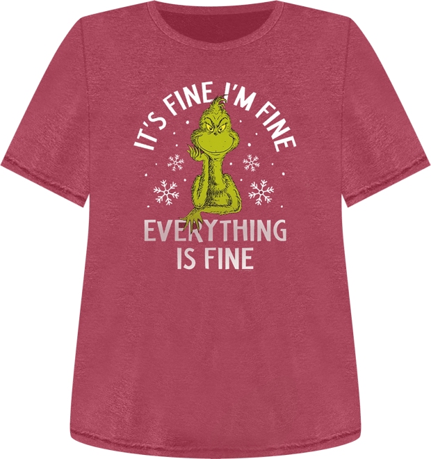 Grinch Christmas Everything is Fine Women's Short Sleeve Graphic T-shirts