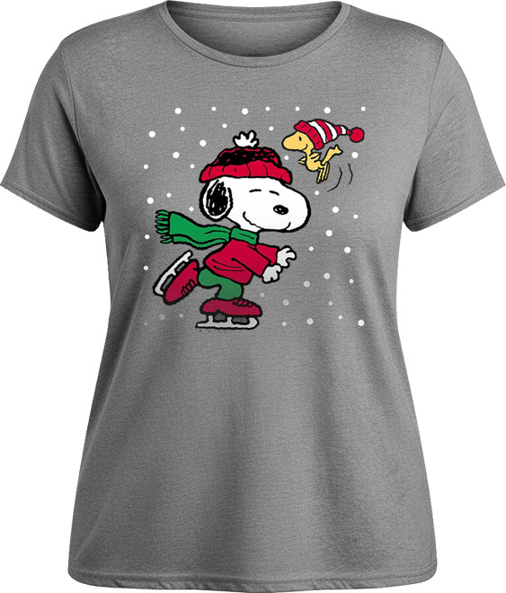 Christmas Snoopy Woodstock Ice Skate Women's Short Sleeve Graphic T-shirts