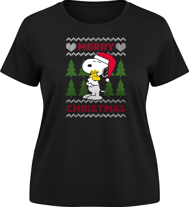 Merry Christmas Snoopy and Woodstock Women's Short Sleeve Graphic T-shirts