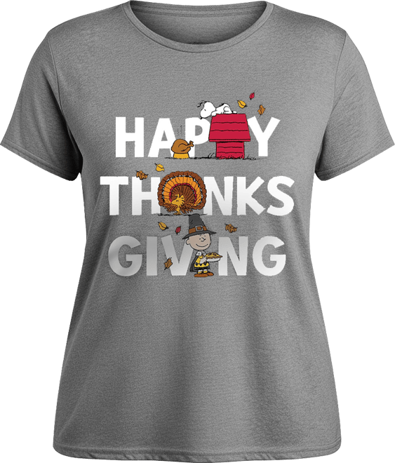 Peanuts Snoopy ans Chrlie Brown Happy Thanksgiving Women's Short Sleeve Graphic T-shirts