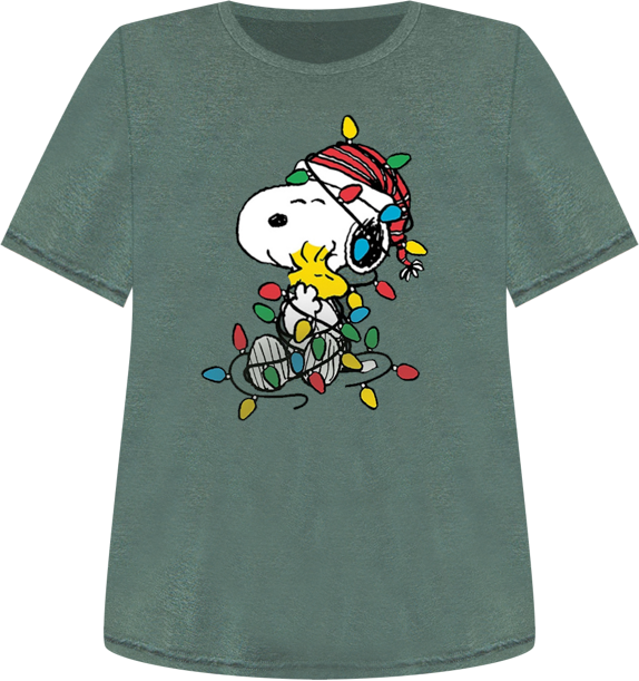 Snoopy ans Woodstock Christmas Lights Women's Short Sleeve Graphic T-shirts
