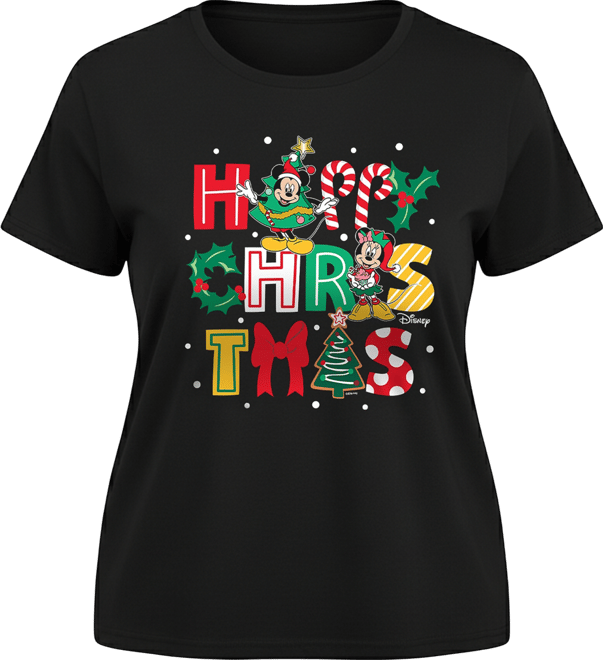 Disney Mickey and Minnie Happy Christmas Women's Short Sleeve Graphic T-shirts