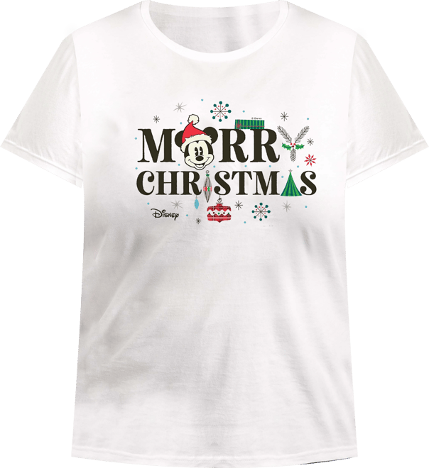 Dinsney Mickey Mouse Merry Christmas Women's Short Sleeve Graphic T-shirts