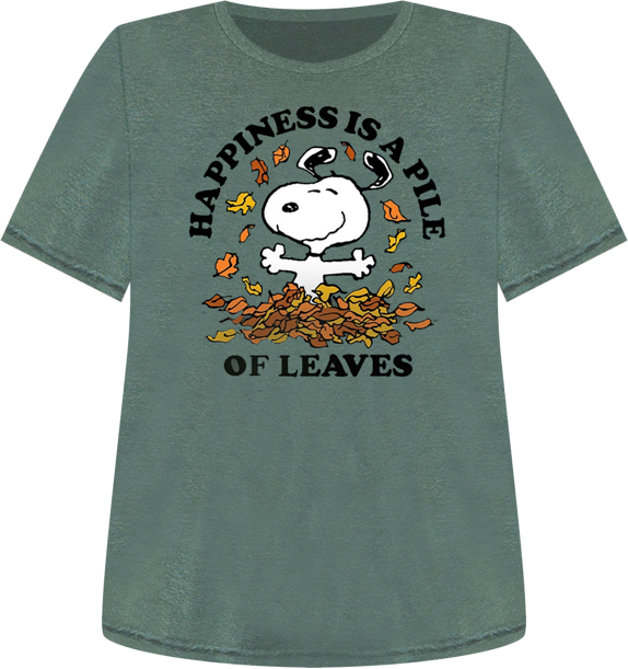 Snoopy  Plus SizeHappiness is a Pile of Leaves Women's Short Sleeve Graphic T-shirts