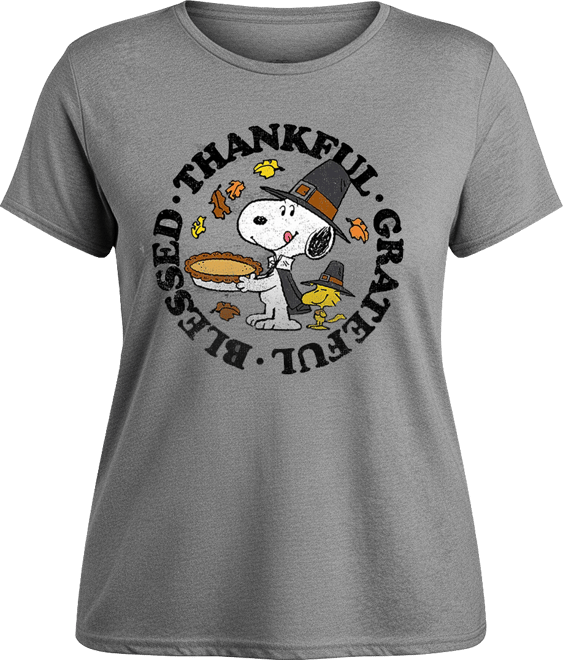 Thanksgiving Snoopy and Woodstock Blessed Women's Short Sleeve Graphic T-shirts