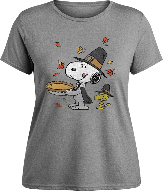 Thanksgiving Pie Snoopy and Woodstock Women's Short Sleeve Graphic T-shirts
