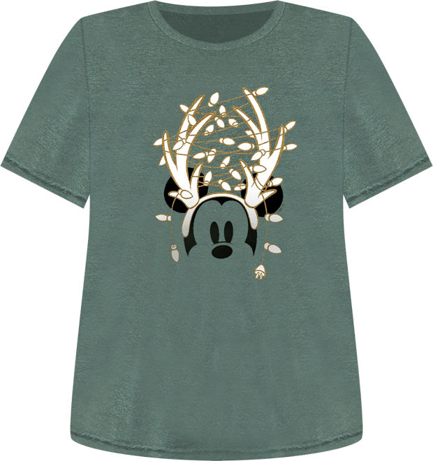 Disney Mickey Mouse Antlers ans Christmas Lights Women's Short Sleeve Graphic T-shirts