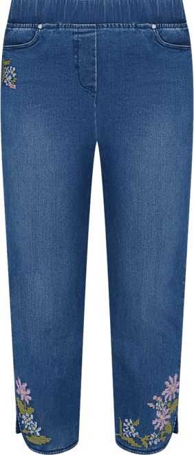 Petite Hilton Head Cross Stitch Flower Embroidery Ankle Pants