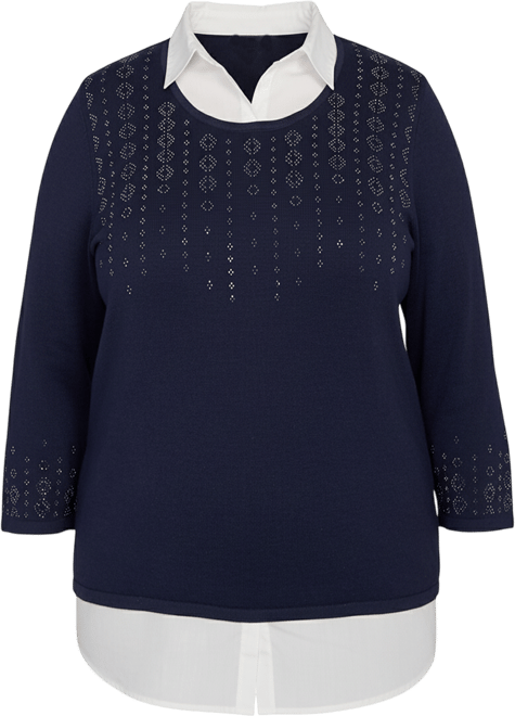 Petite Saratoga Springs Metallic Studded Textured Two In One Sweater