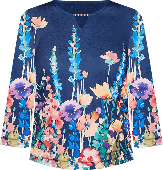 Petite Saratoga Springs Vertical Floral Border Knit Top