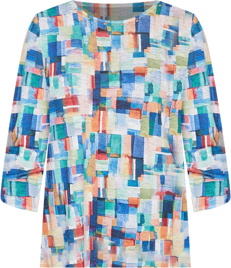 Petite Saratoga Springs Tile Print Colorblock Textured Top