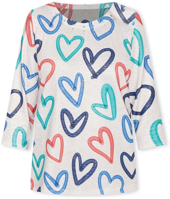 Petite Saratoga Springs Tossed Heart Pattern Knit Top