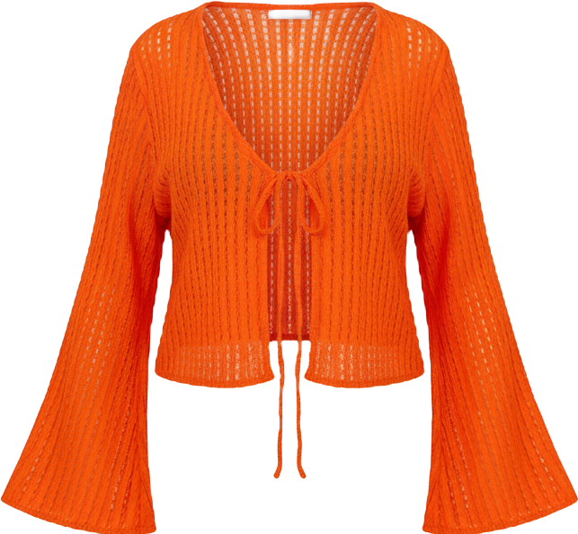 Women's Curve Crochet Tie Front Flare Sleeve Top